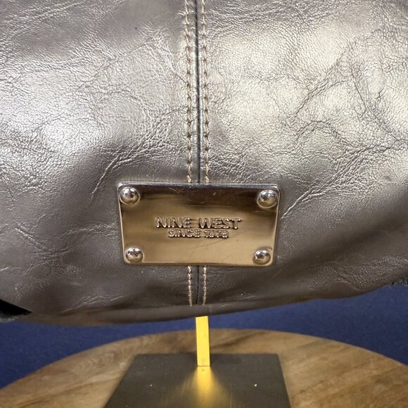 Nine West Y2K Ruffle Gun Metal Silver Satchel Tote Shoulder Bag - Picture 8 of 9